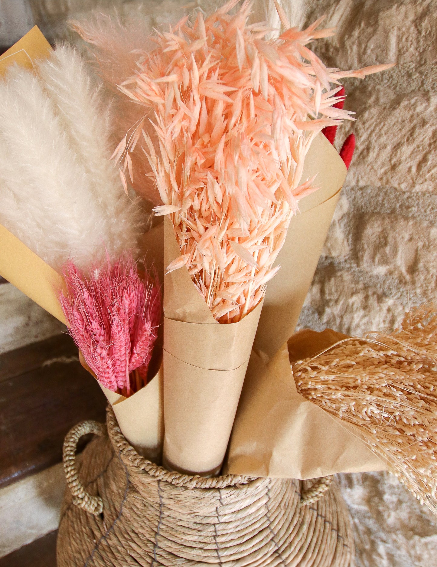 Šopek posušenega rožnatega ovsa 100g 73 cm boemski dekor