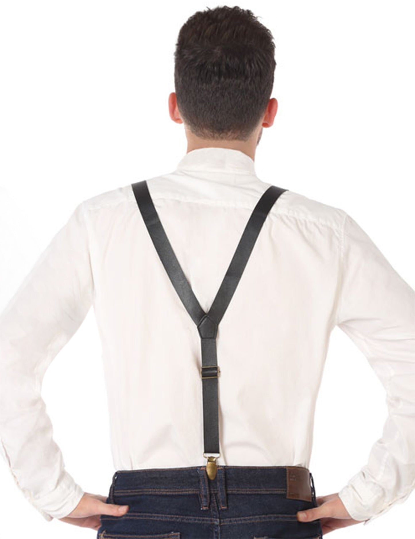 Vue de dos des bretelles similicuir pour adulte noir