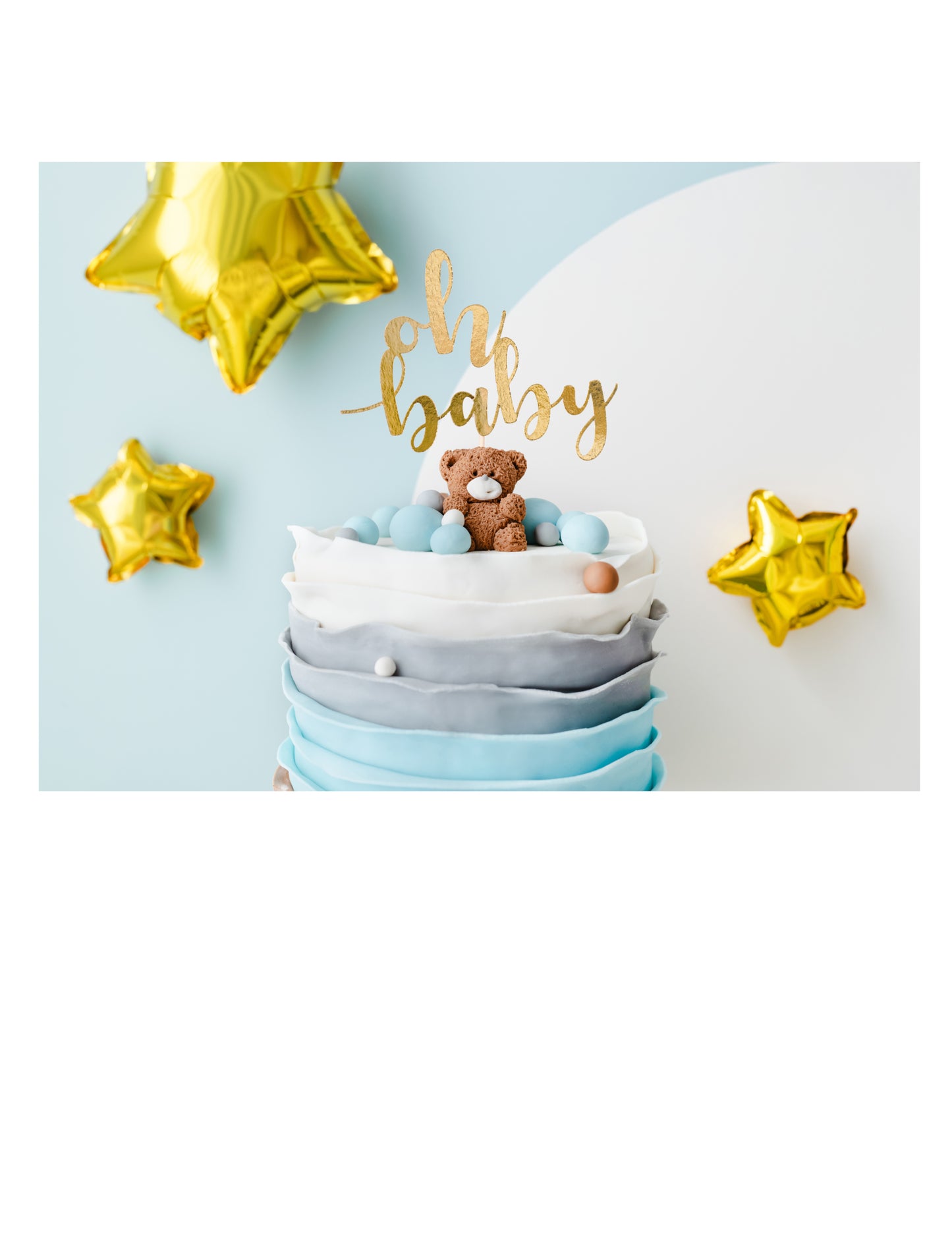 Zlati okras za torto Oh Baby 25 cm z lesenim stojalom