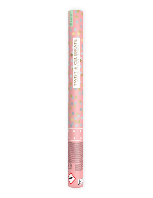 Vue d'ensemble du tube du canon à confettis or et argent