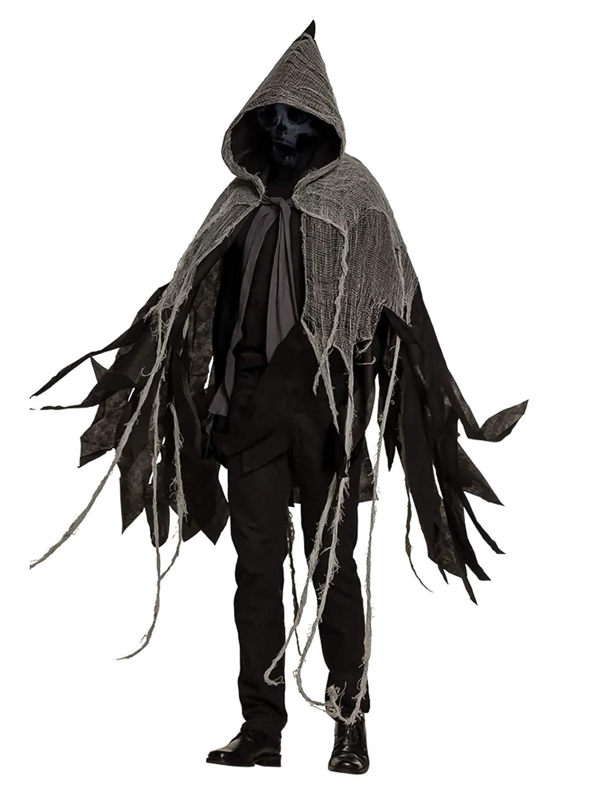 Prednji pogled temnega halloween plašča