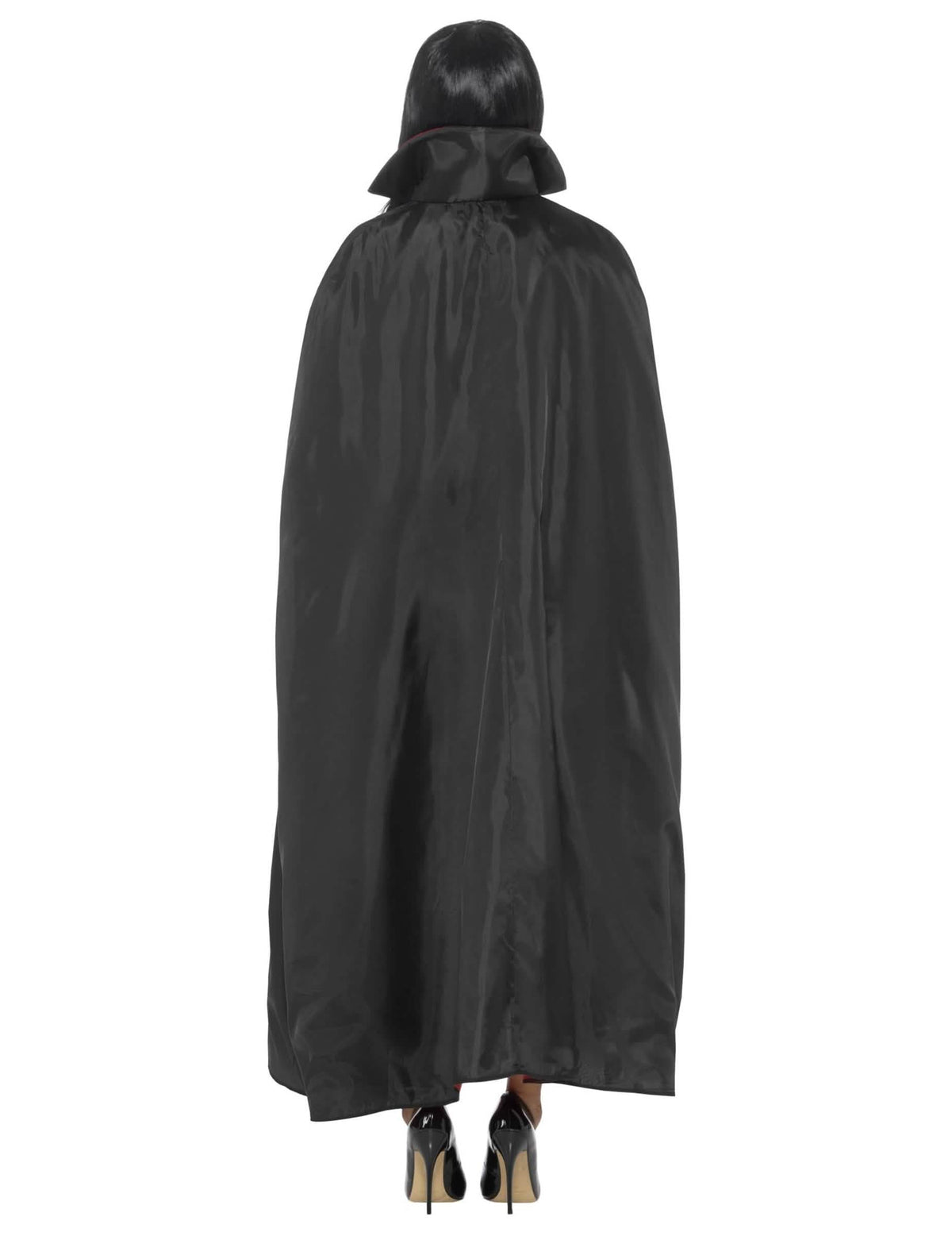 Pogled od zadaj na reverzibilni satenasti vampirski plašč