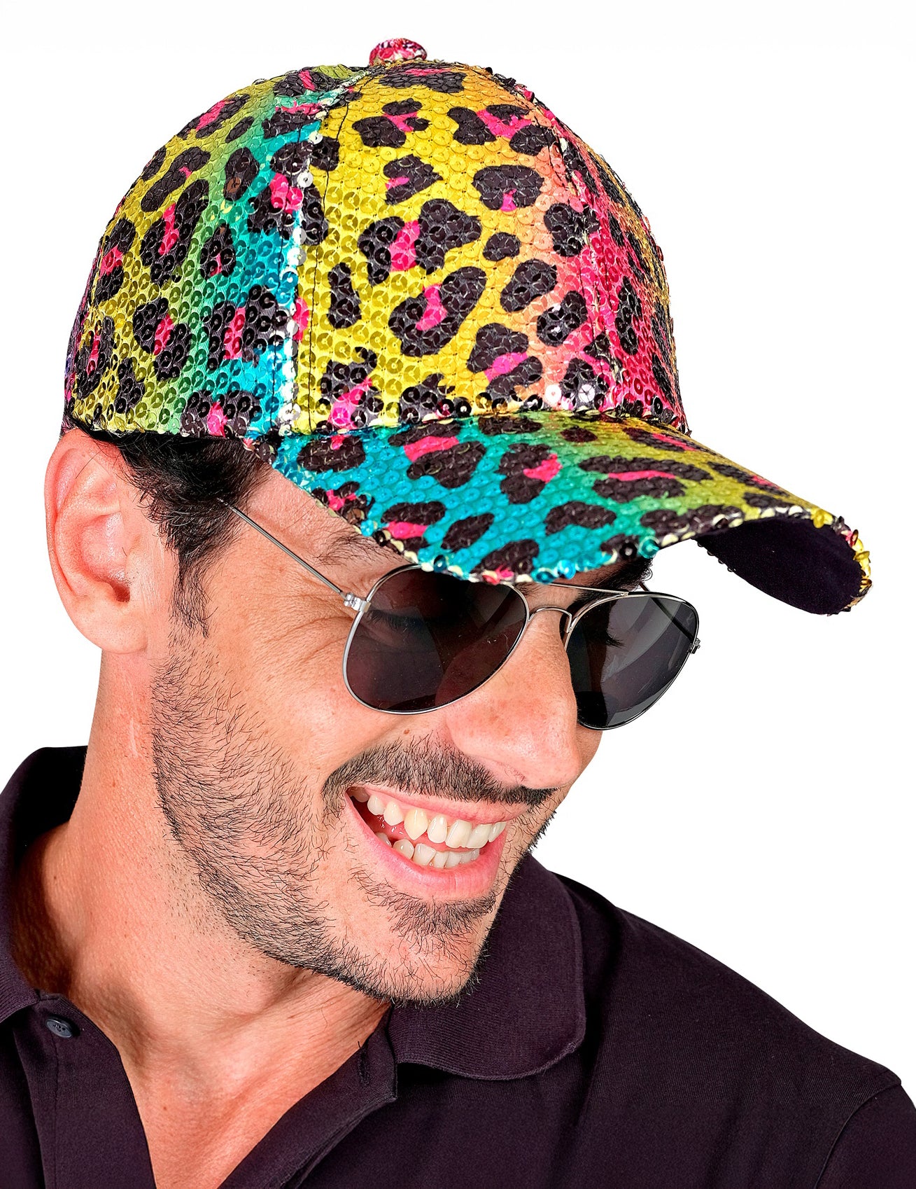 Casquette à sequins léopard multicolore adulte