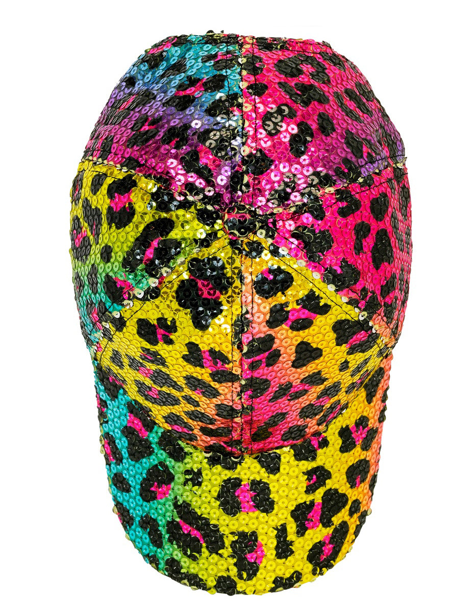 Casquette à sequins léopard multicolore adulte