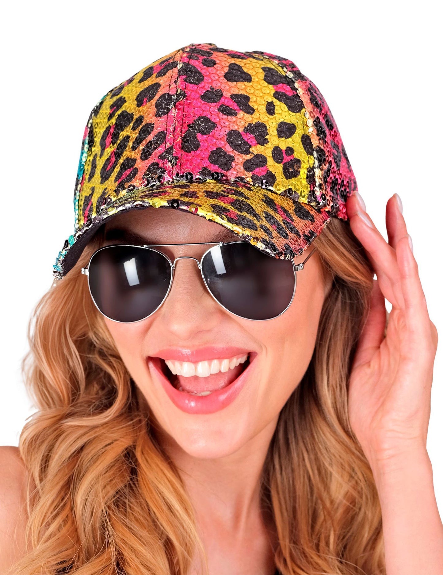 Casquette à sequins léopard multicolore adulte