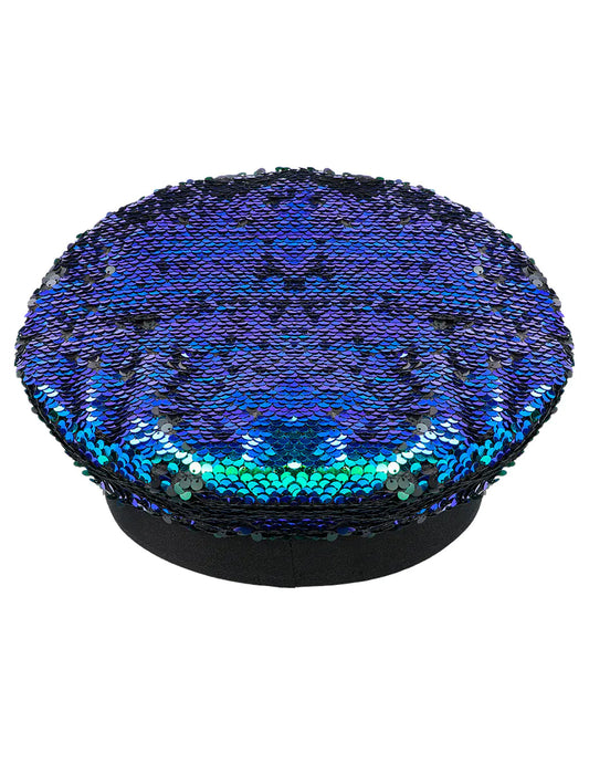 Vue de dessus de la casquette à sequins réversibles