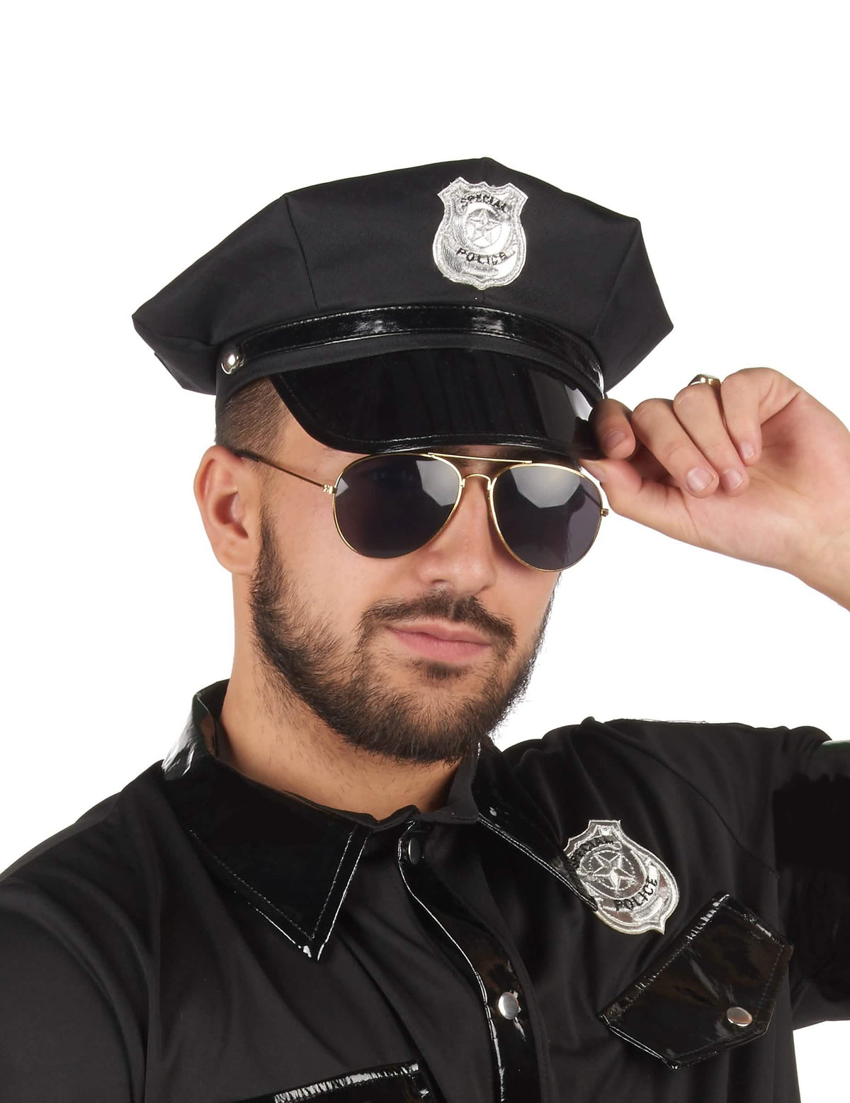 Kapa policija za odrasli črna s srebrna značko
