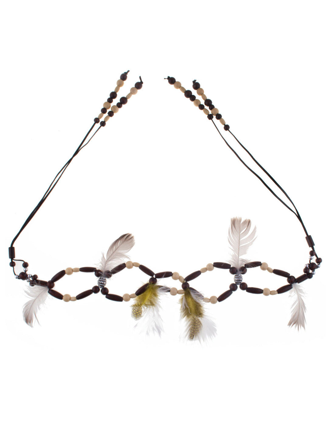 Ceinture indienne pour adulte marron avec perles et plumes