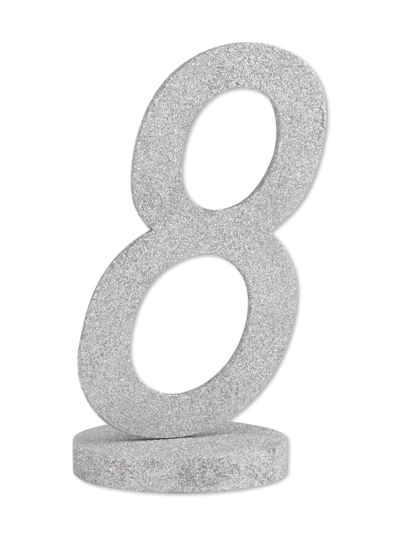 Osrednji okrasek iz srebrnega bleščečega lesa s številko 8, 20 cm z osnovo