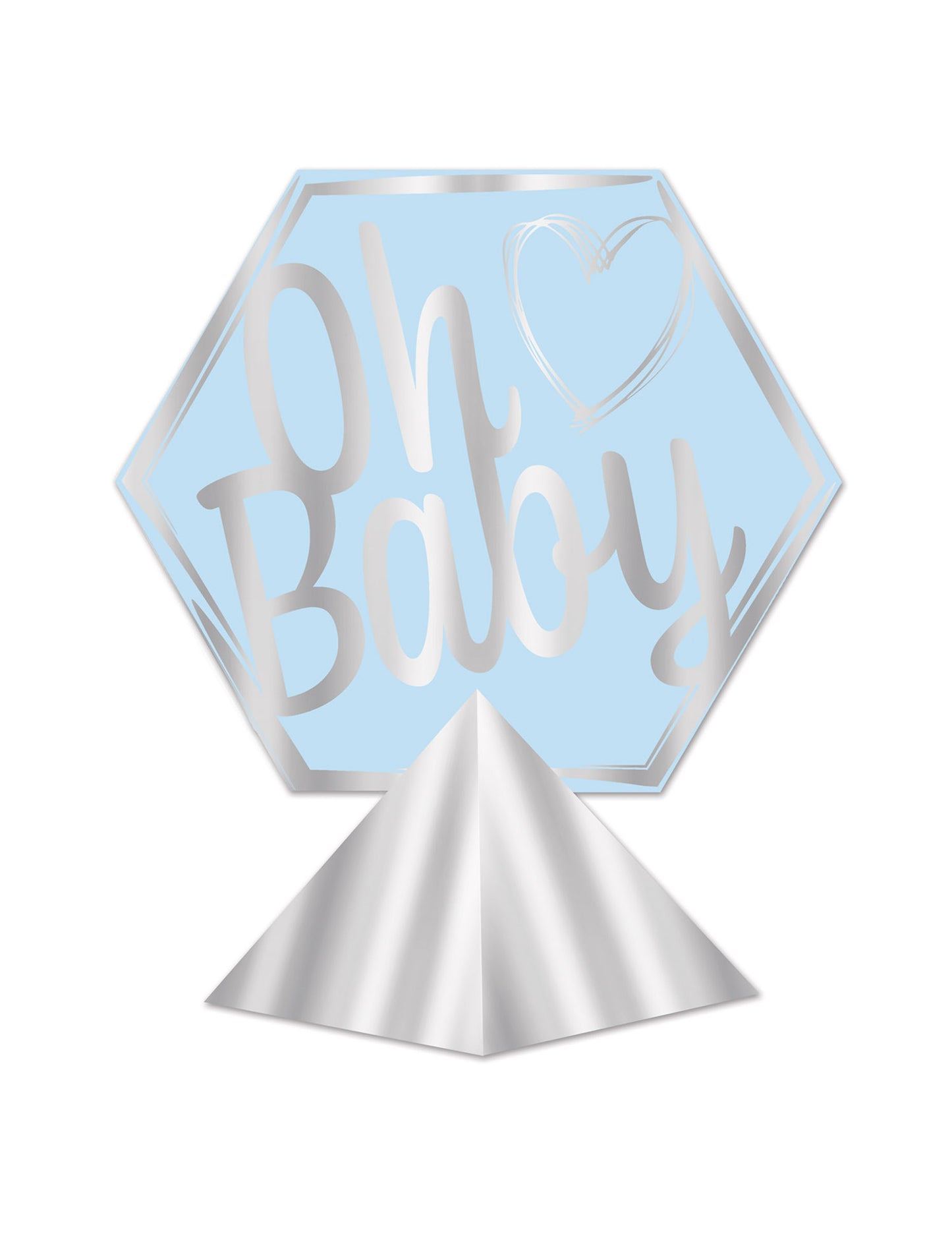 Kartonski osrednji okras, "Oh Baby", modre in srebrne barve, 29 x 26 cm za otroško zabavo