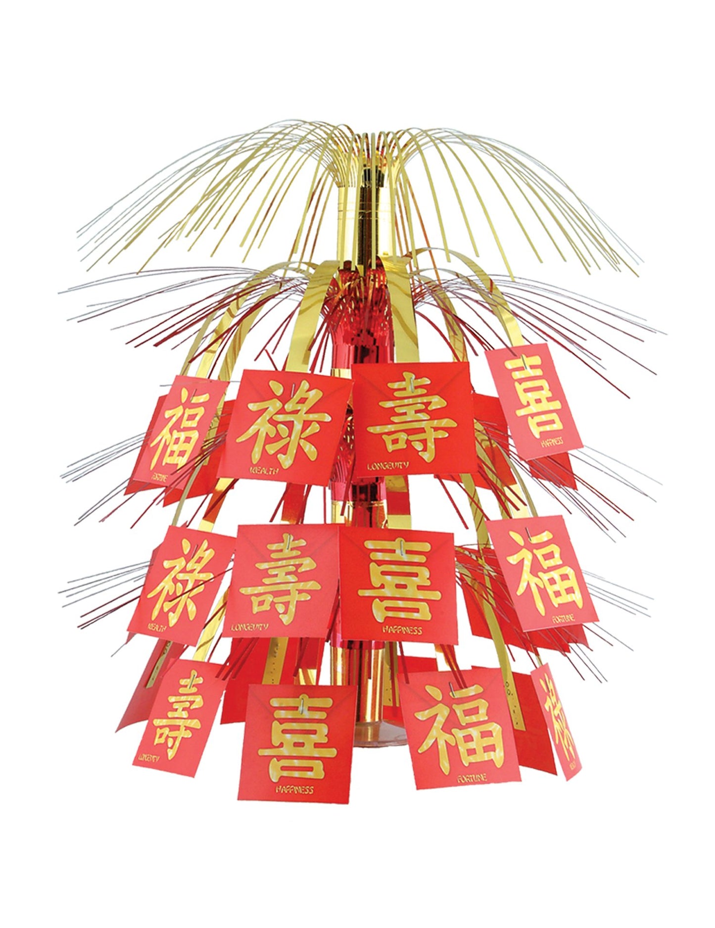 Sredinska dekoracija za kitajsko novo leto v rdeči in zlatih barvah s simboli sreče