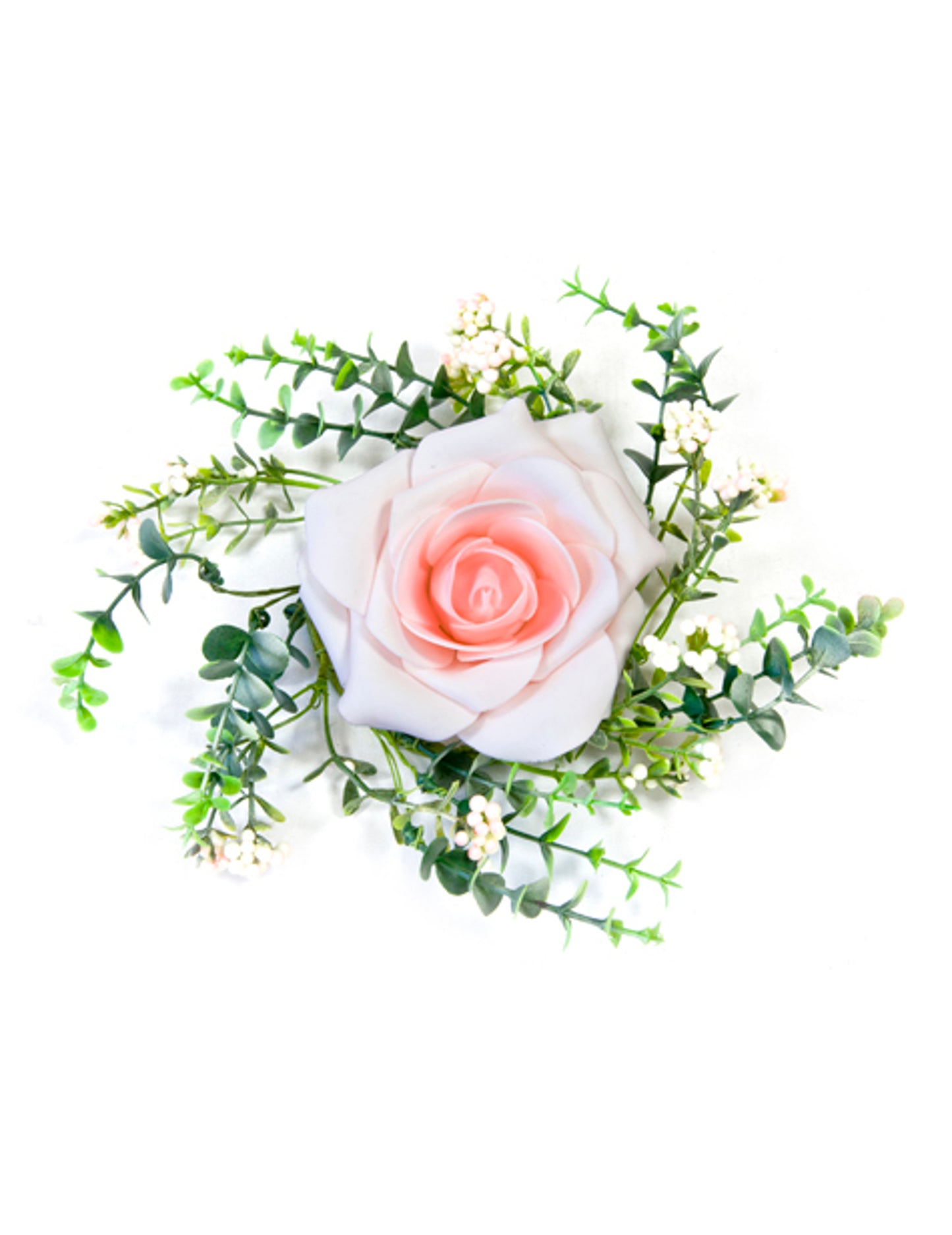 Roza osrednji okras in roza listje 18 cm podeželska poroka