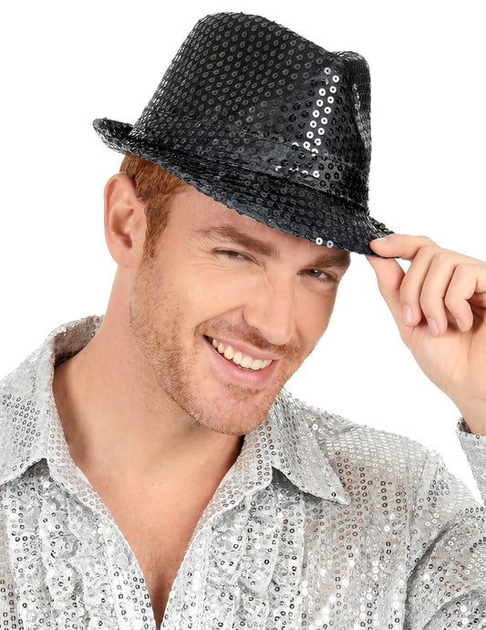 Chapeau borsalino à sequins noir adulte