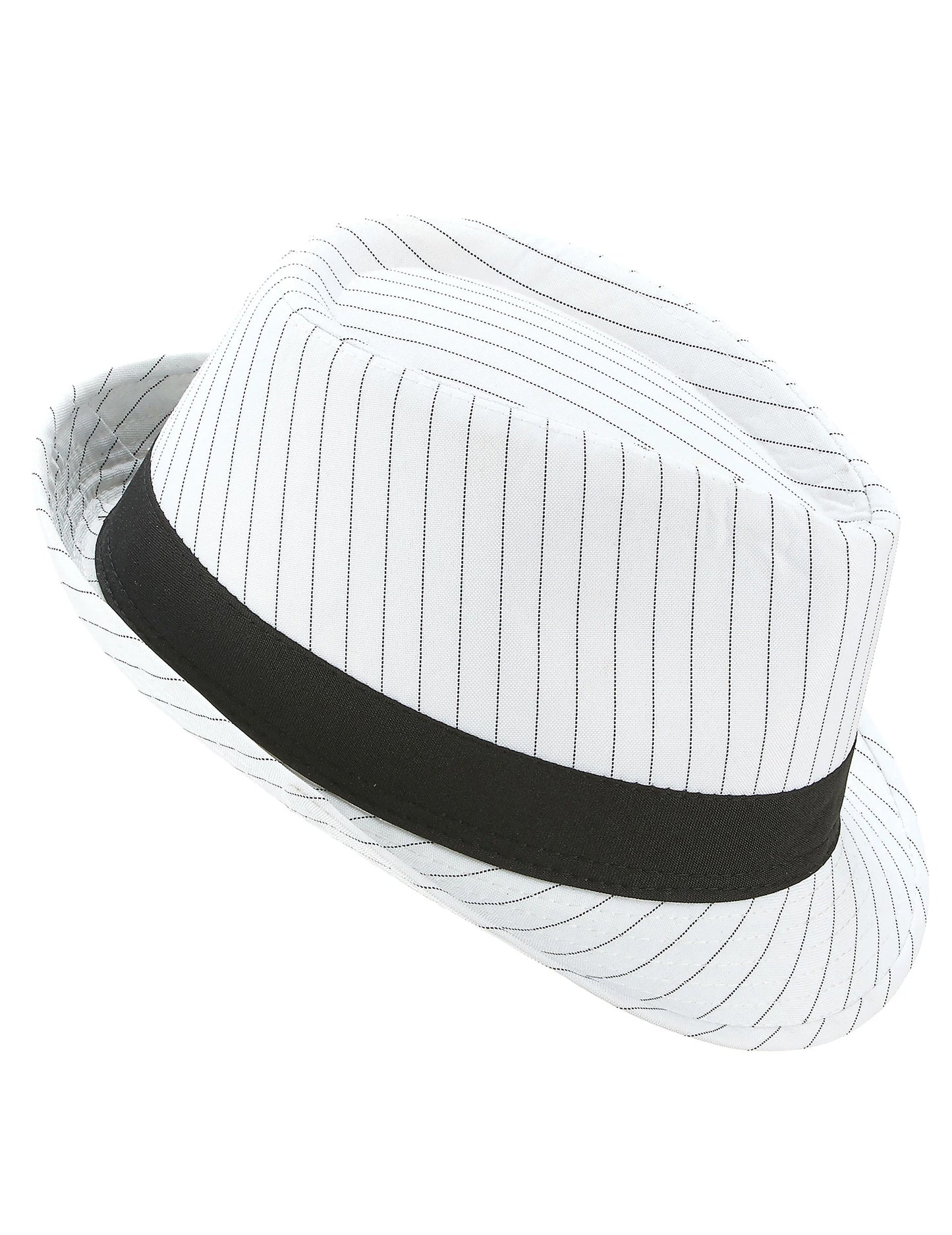 Vue de profil du chapeau borsalino blanc à rayures noires
