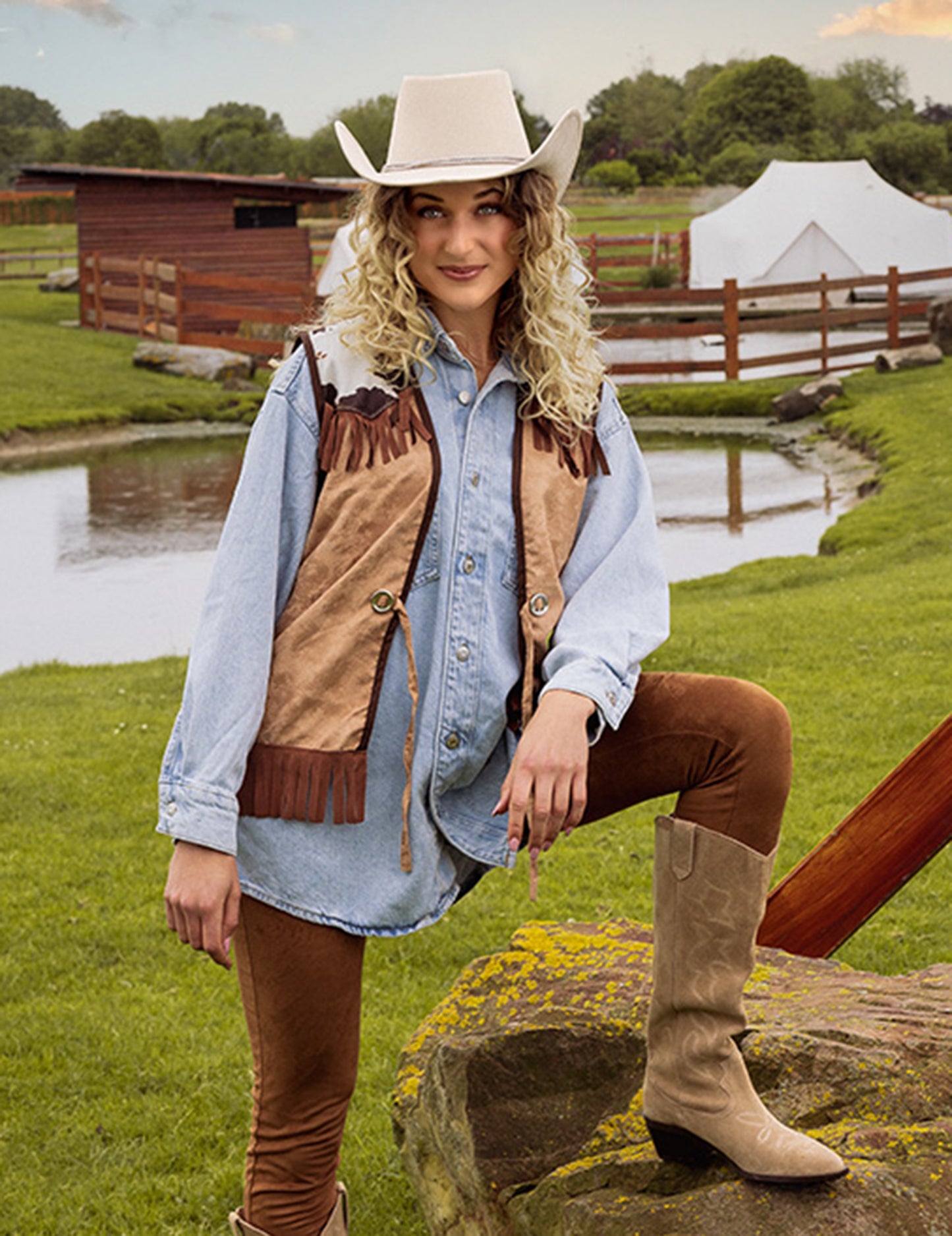 Chapeau cowboy beige adulte