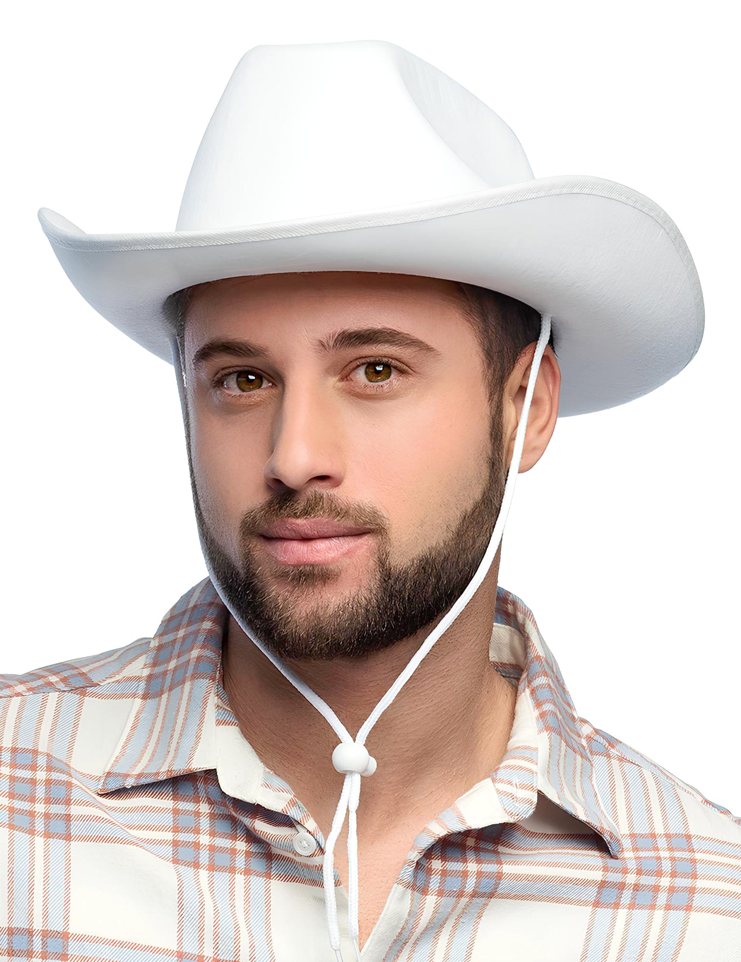 Chapeau cowboy blanc adulte avec cordelette