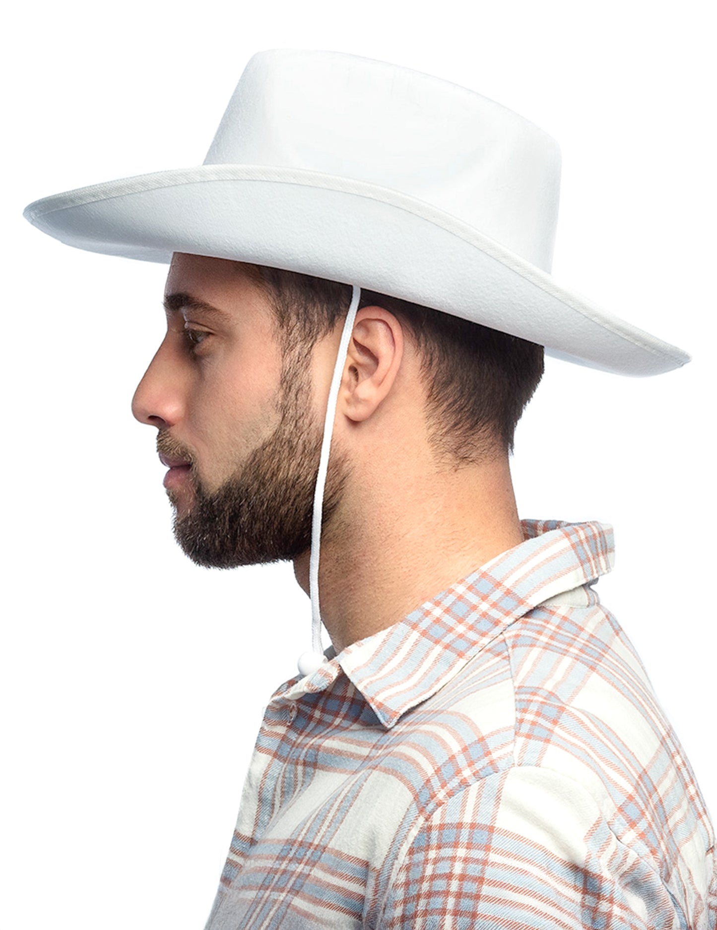 Chapeau cowboy blanc adulte avec cordelette