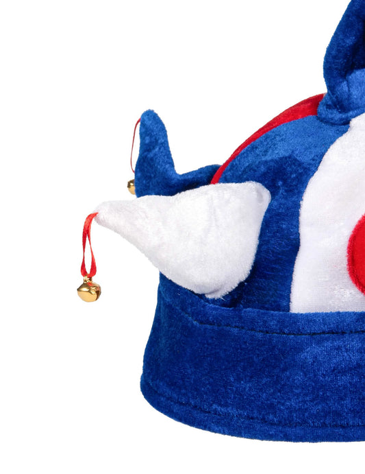 Gros plan sur les grelots du chapeau de bouffon tricolore supporter France