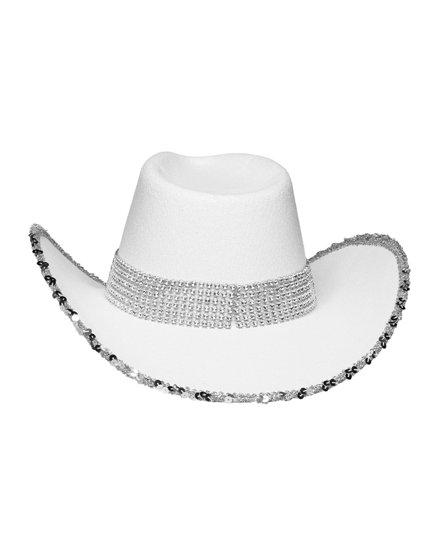 Bel kavbojski klobuk za odrasle z okrasnimi kamni