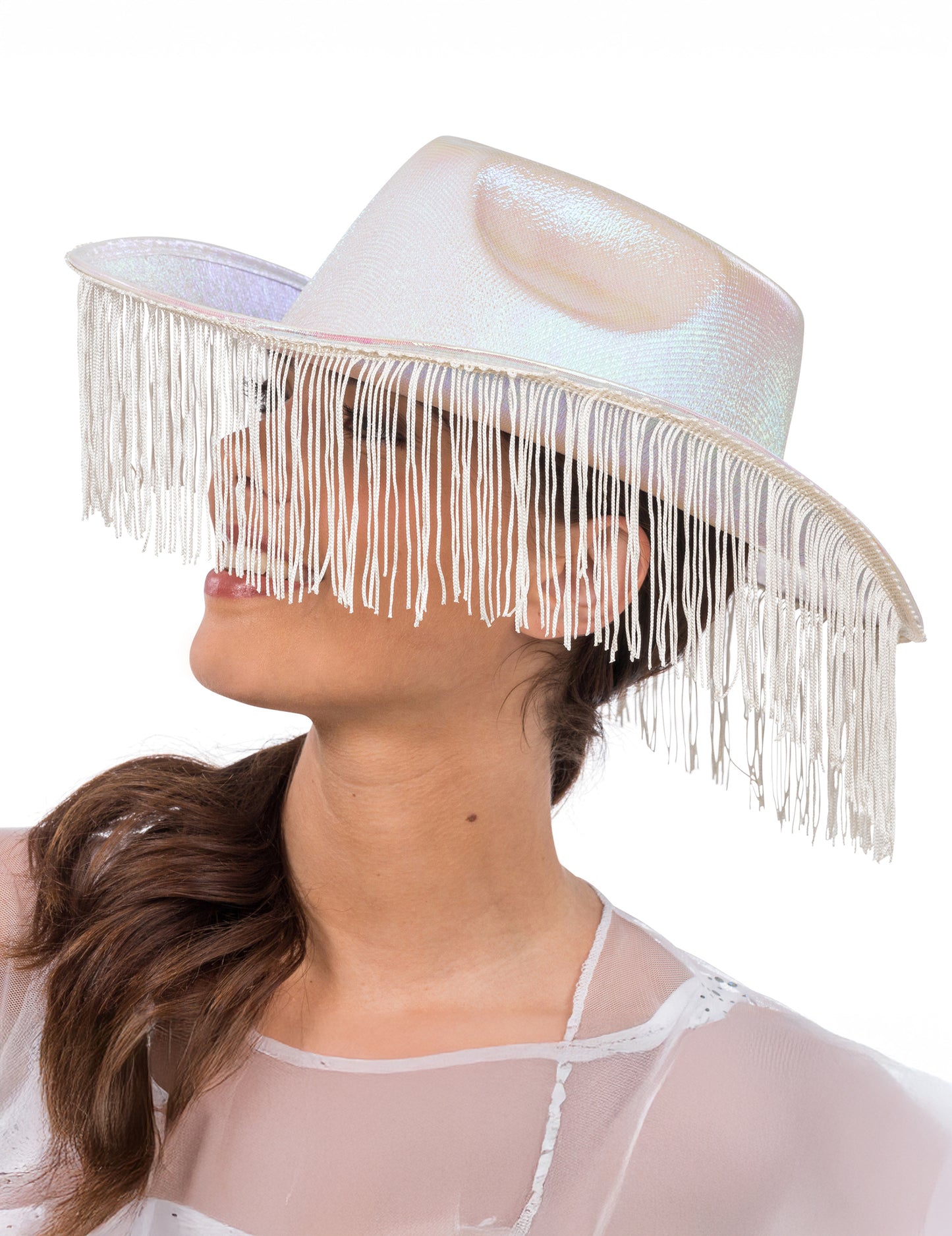 Beli prelivni kavbojski klobuk z obrobjem odraslih