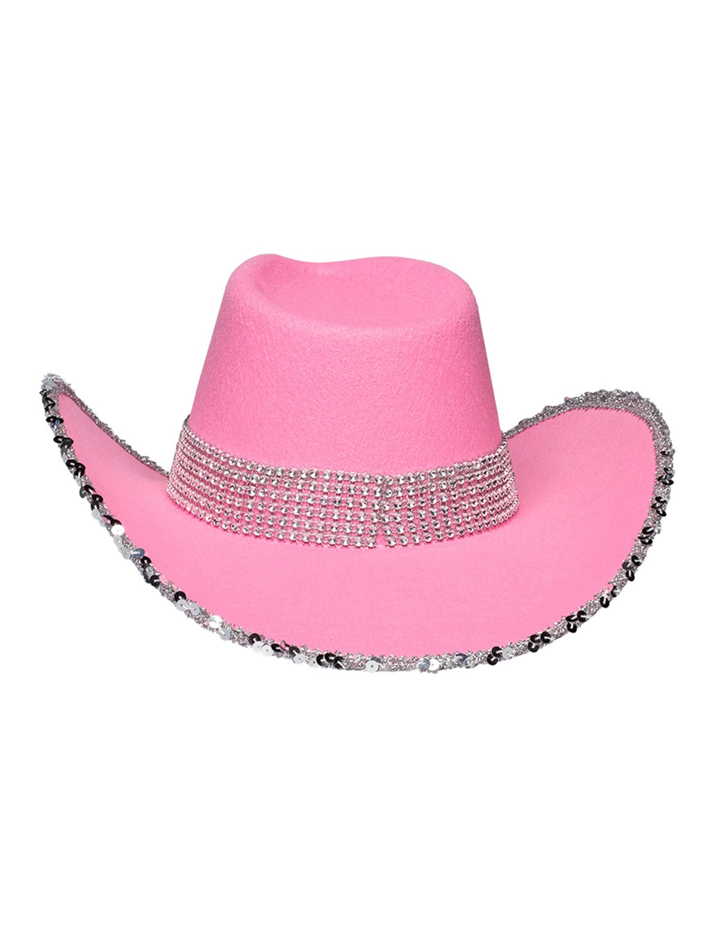 Svetlo roza kavbojski klobuk za odrasle z okrasnimi kamni