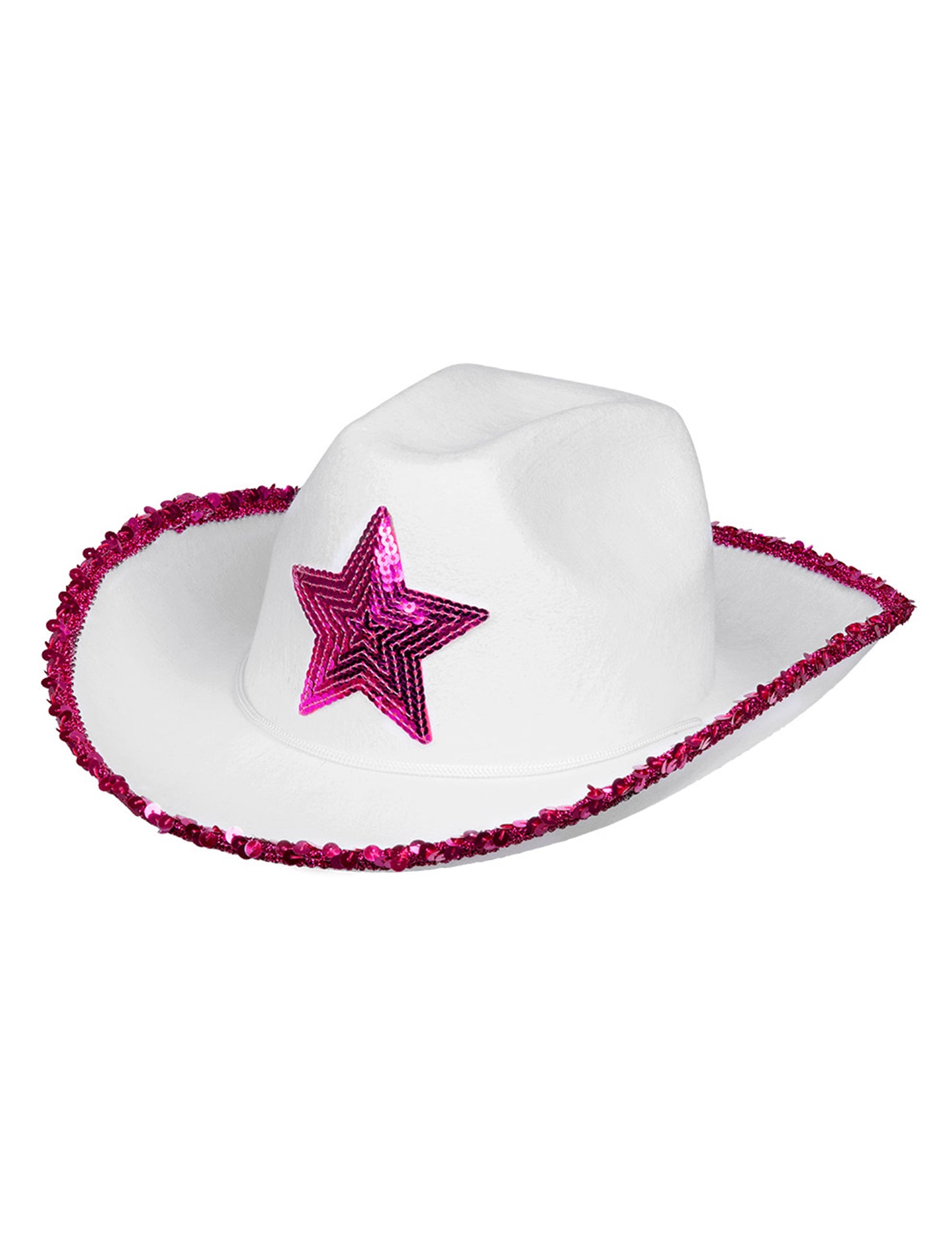 Chapeau de cowgirl blanc avec étoiles à sequins rose