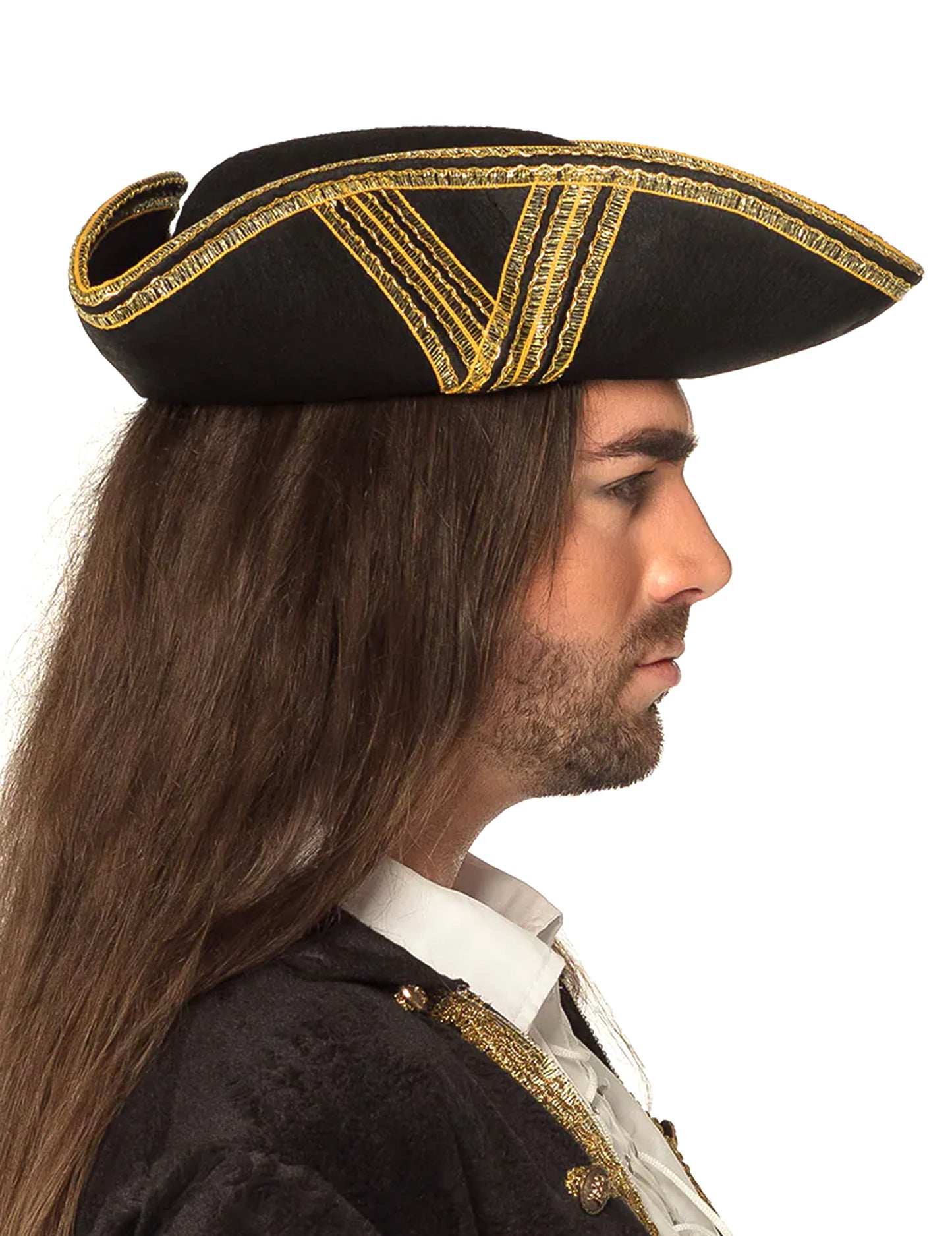 Chapeau de pirate noir à liseré or adulte