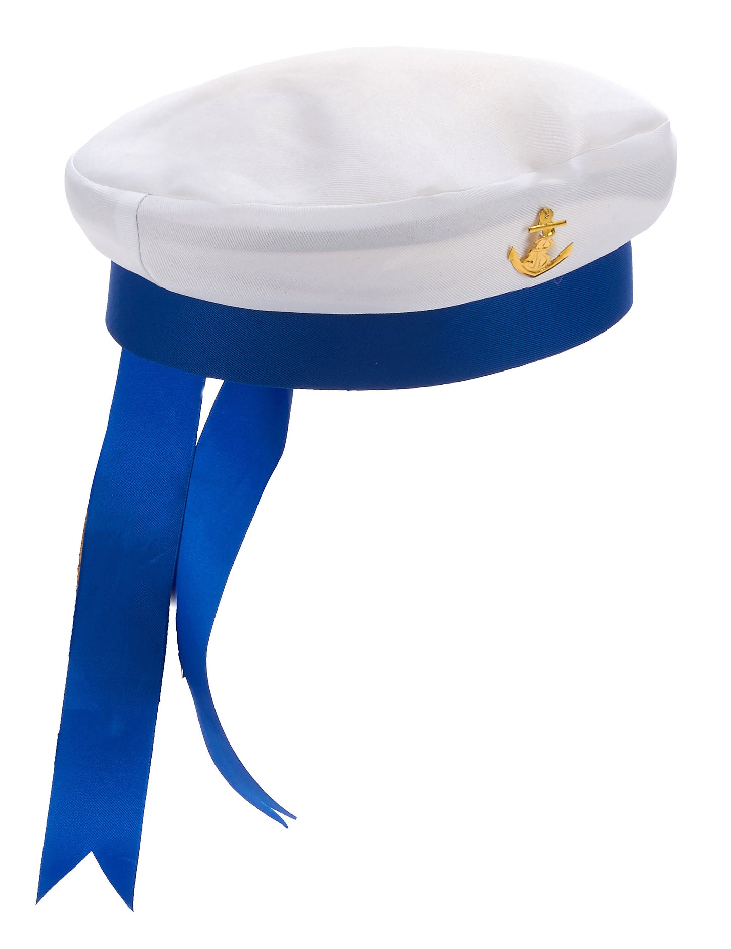 Chapeau de marin avec ancre pour adulte blanc et bleu avec rubans