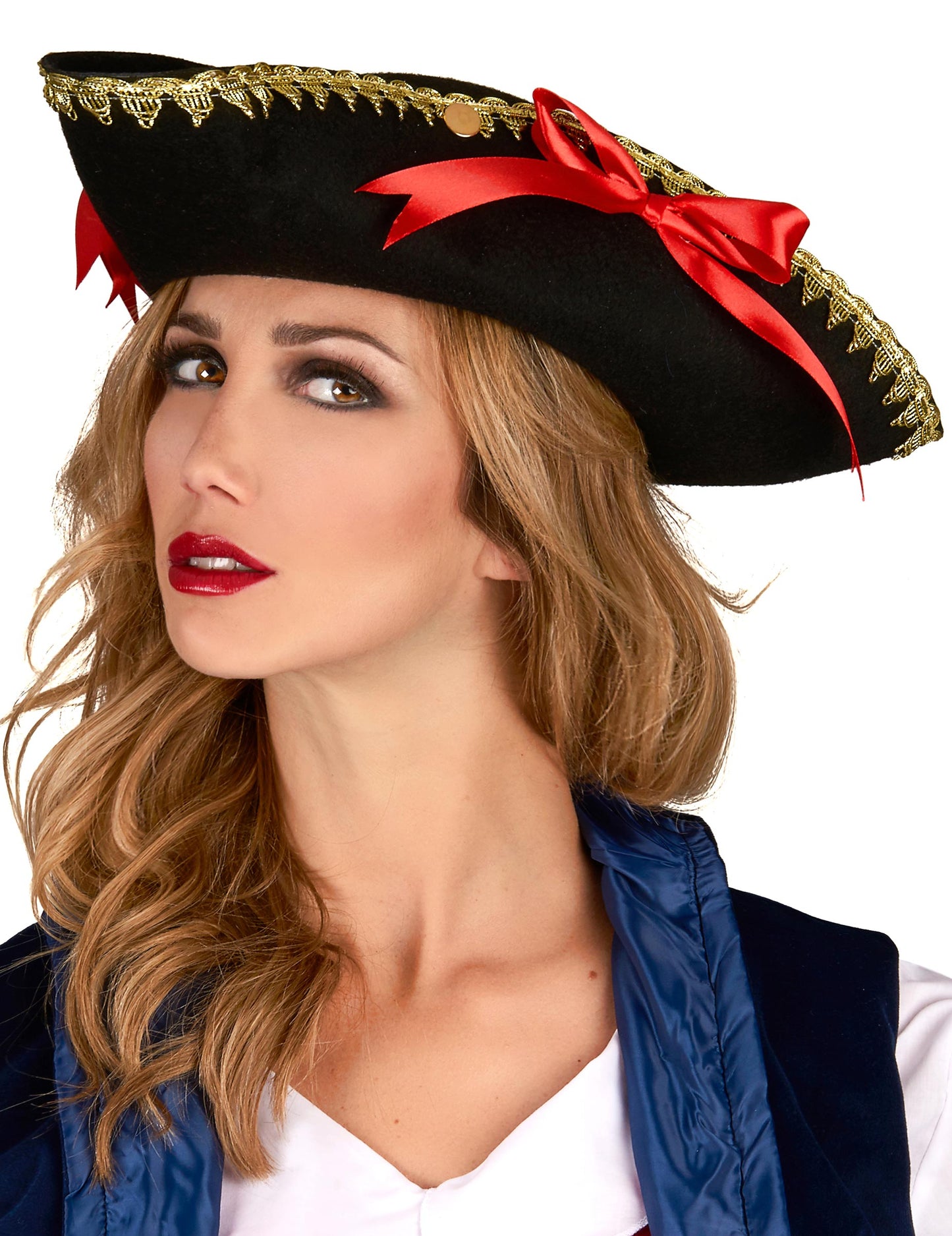 Chapeau tricorne noeuds rouges femme