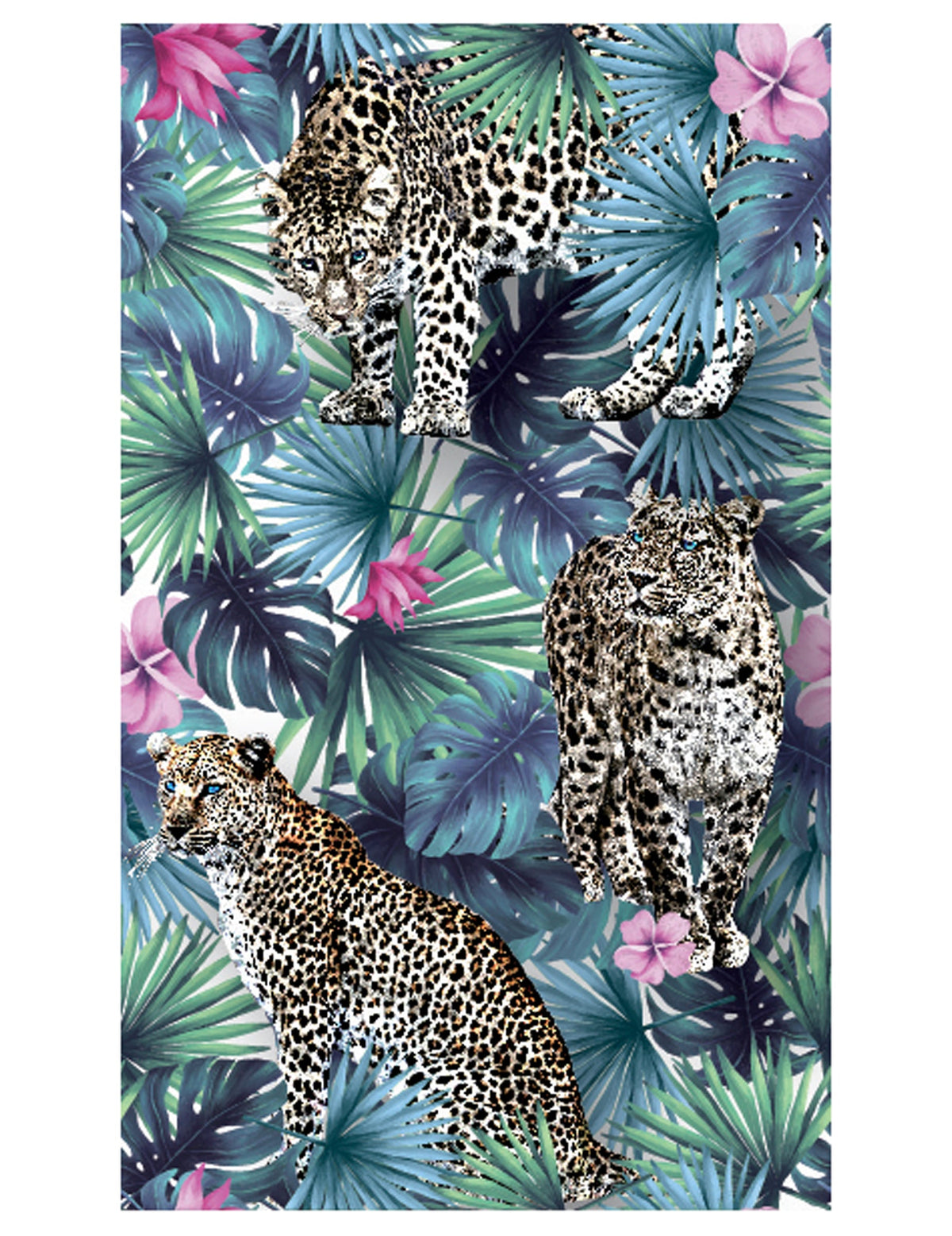 Chemin de table en tissu non tissé léopard jungle pour décoration tropicale à motifs de léopard et feuillage bleu et vert
