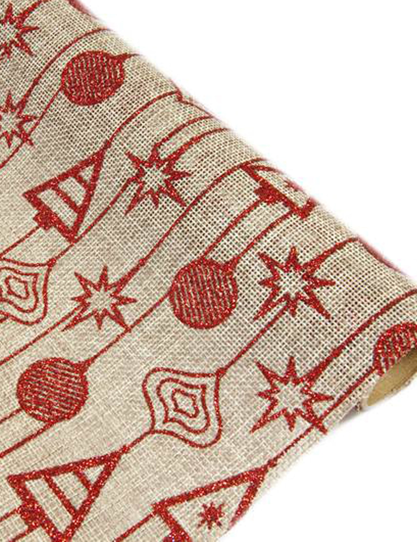 Platneni tekač za mizo z rdečimi kroglicami in jelko, 4 m x 28 m cm za božič