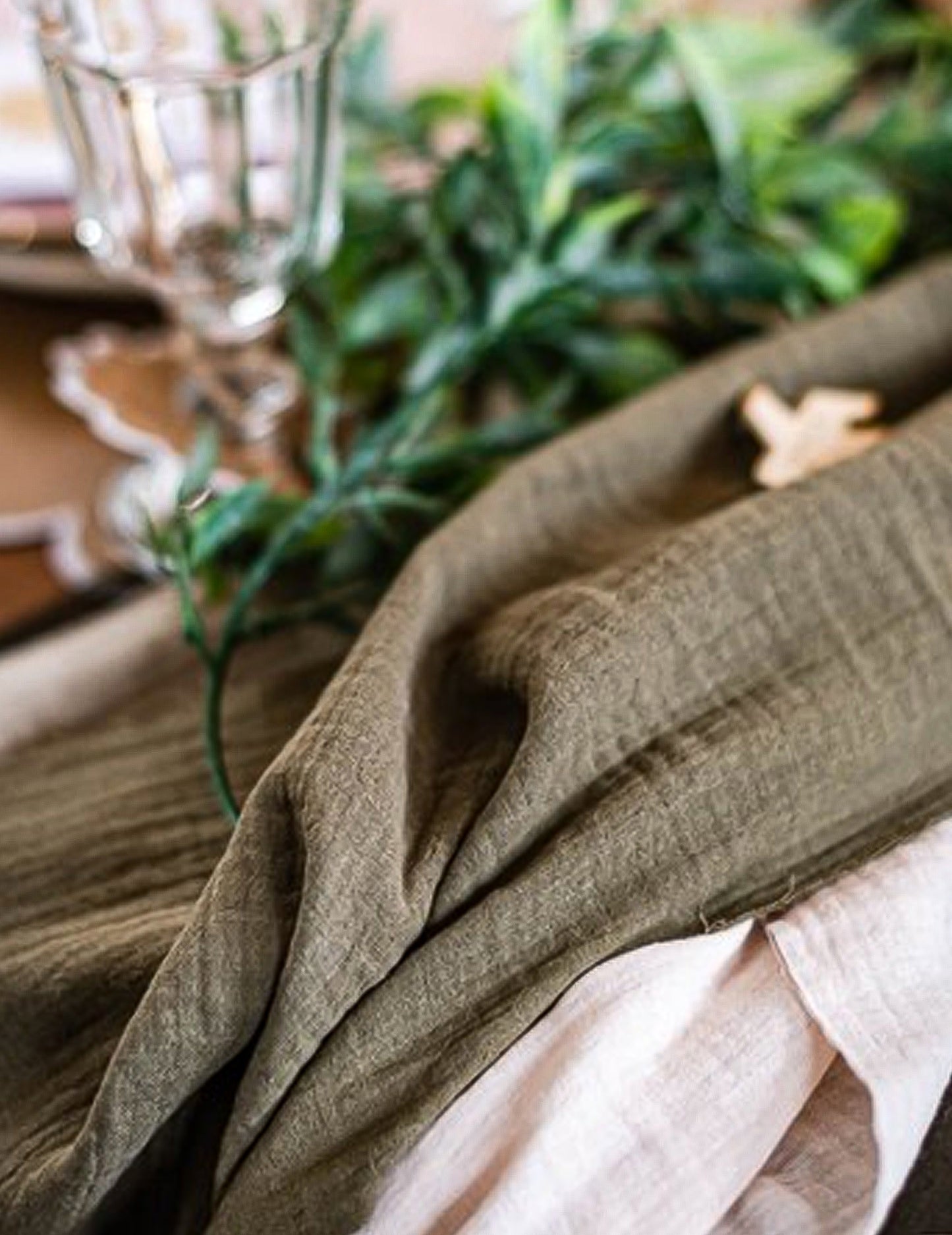 Khaki Cotton Gaze Table Runner 30 cm x 3 m