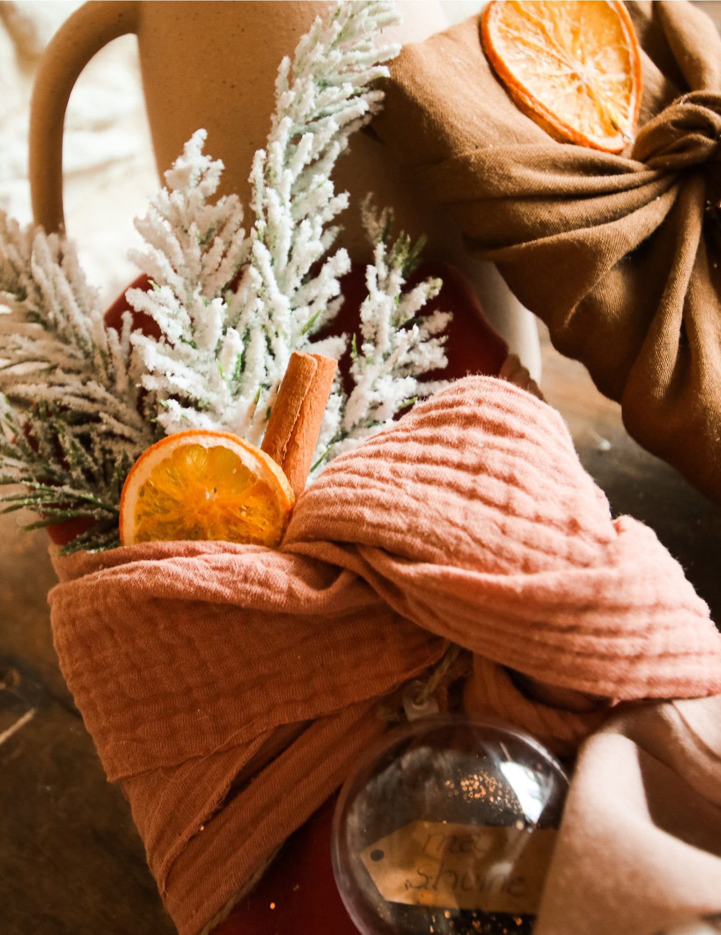 Namizni tekač bombaž gaze terakota stara roza 30 cm x 3 m