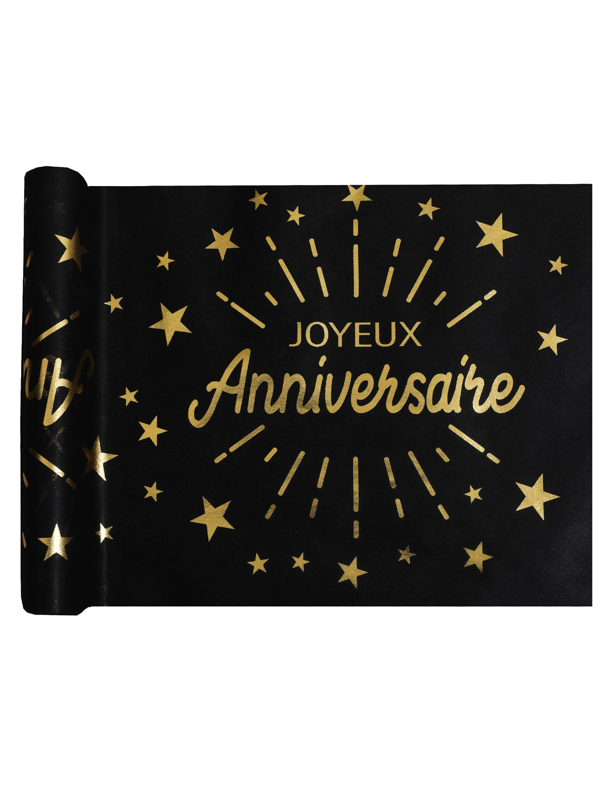 Chemin de table intissé anniversaire pour fête noir et or déco chic