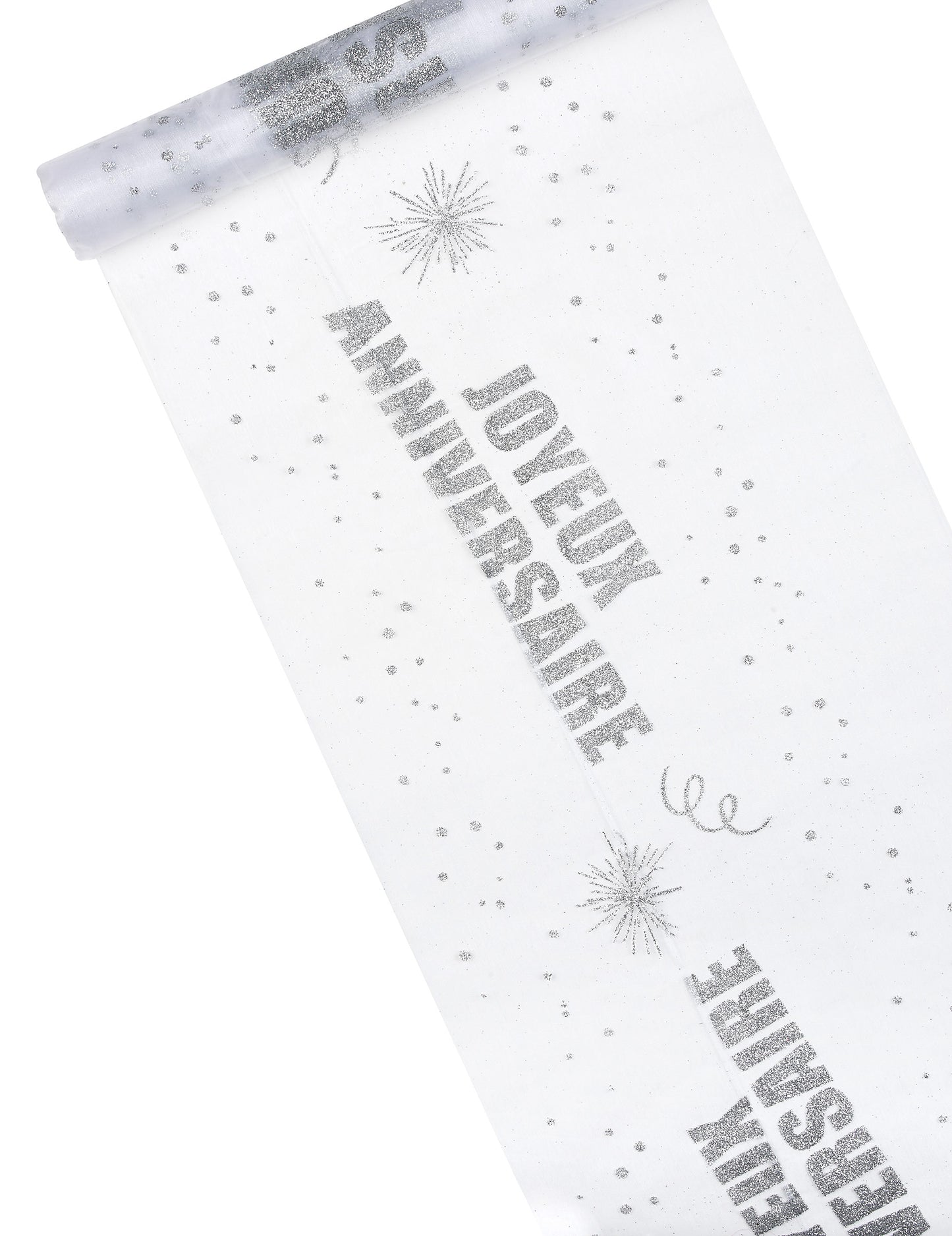 Organza miza vesela rojstni dan srebro 29 cm x 5 m