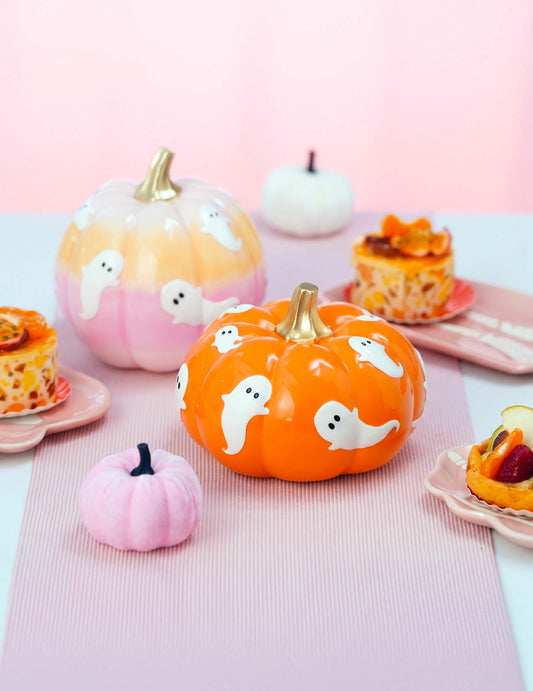 Okrasna buča Summerween iz oranžne smole z duhci 15,5 x 15,5 x 11 cm