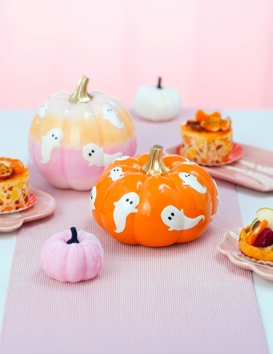 Okrasna buča Summerween iz oranžne smole z duhci 15,5 x 15,5 x 11 cm