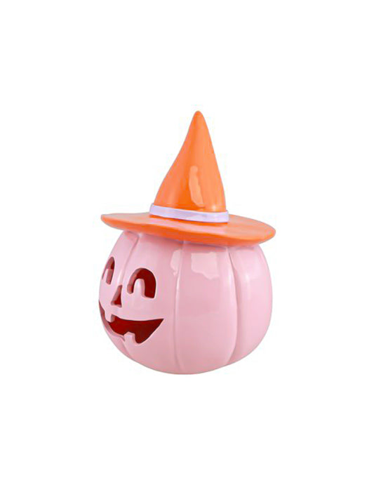 Dekorativna buča Summerween iz pastelno roza smole z oranžnim klobukom 12,5 x 12,3 x 17 cm