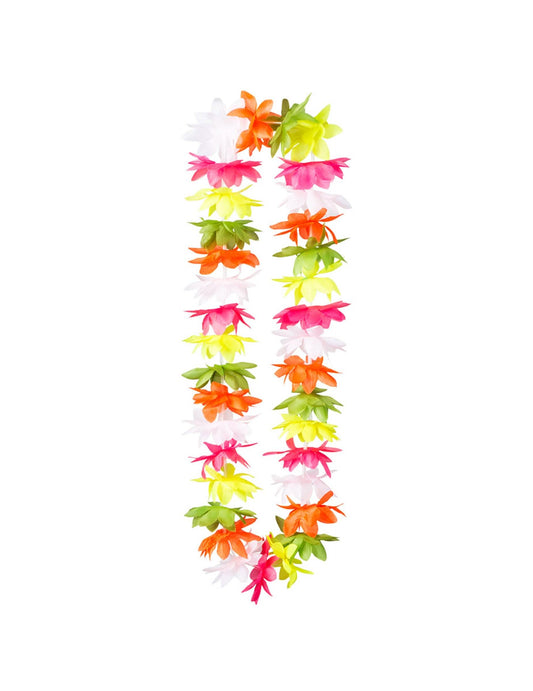 Vue d'ensemble du collier Hawaï coloré fluo