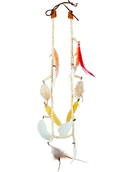 Détail des perles et plumes du collier de mariée indienne