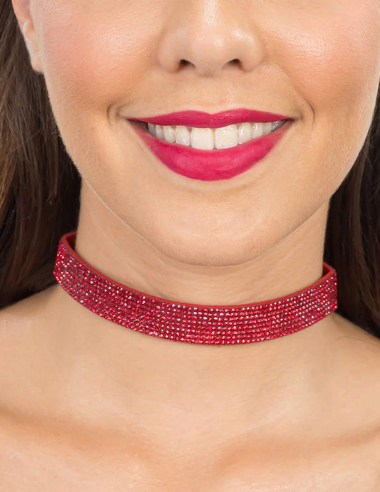 Ogrlica choker z rdečimi bleščicami za odrasle