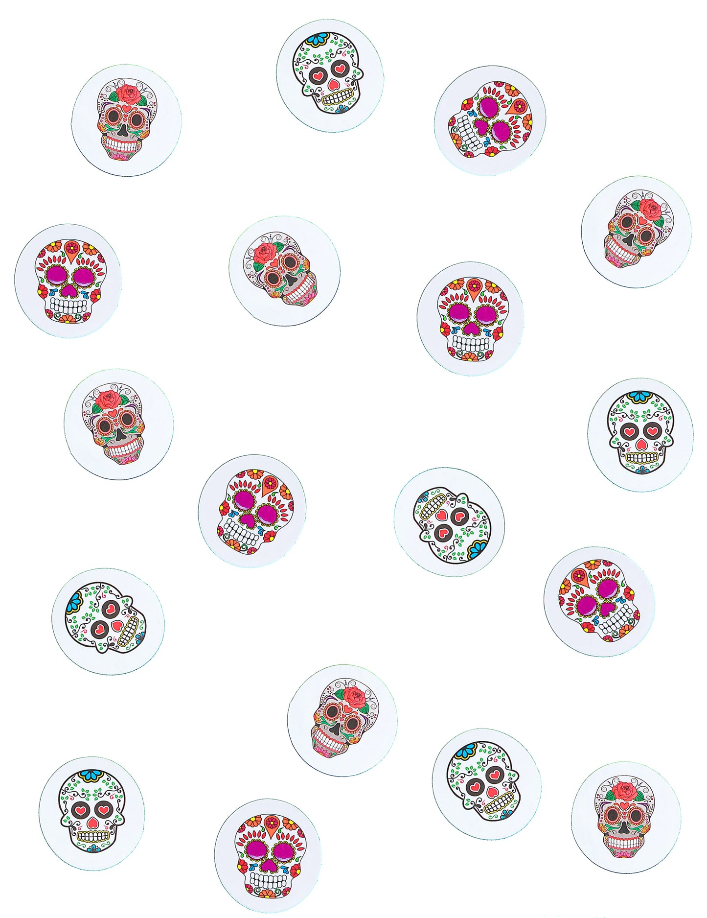 Détail des différents motifs des confettis de table papier Dia de los muertos