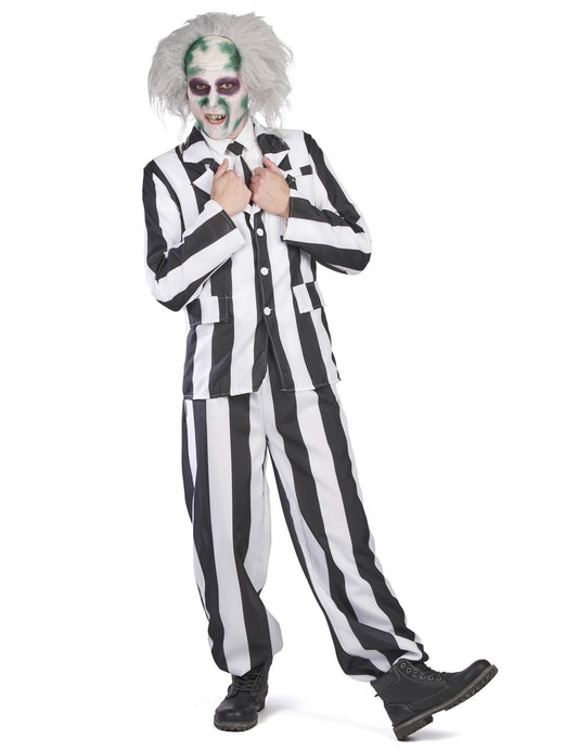 Vue de face du costume de fantôme à rayures pour homme