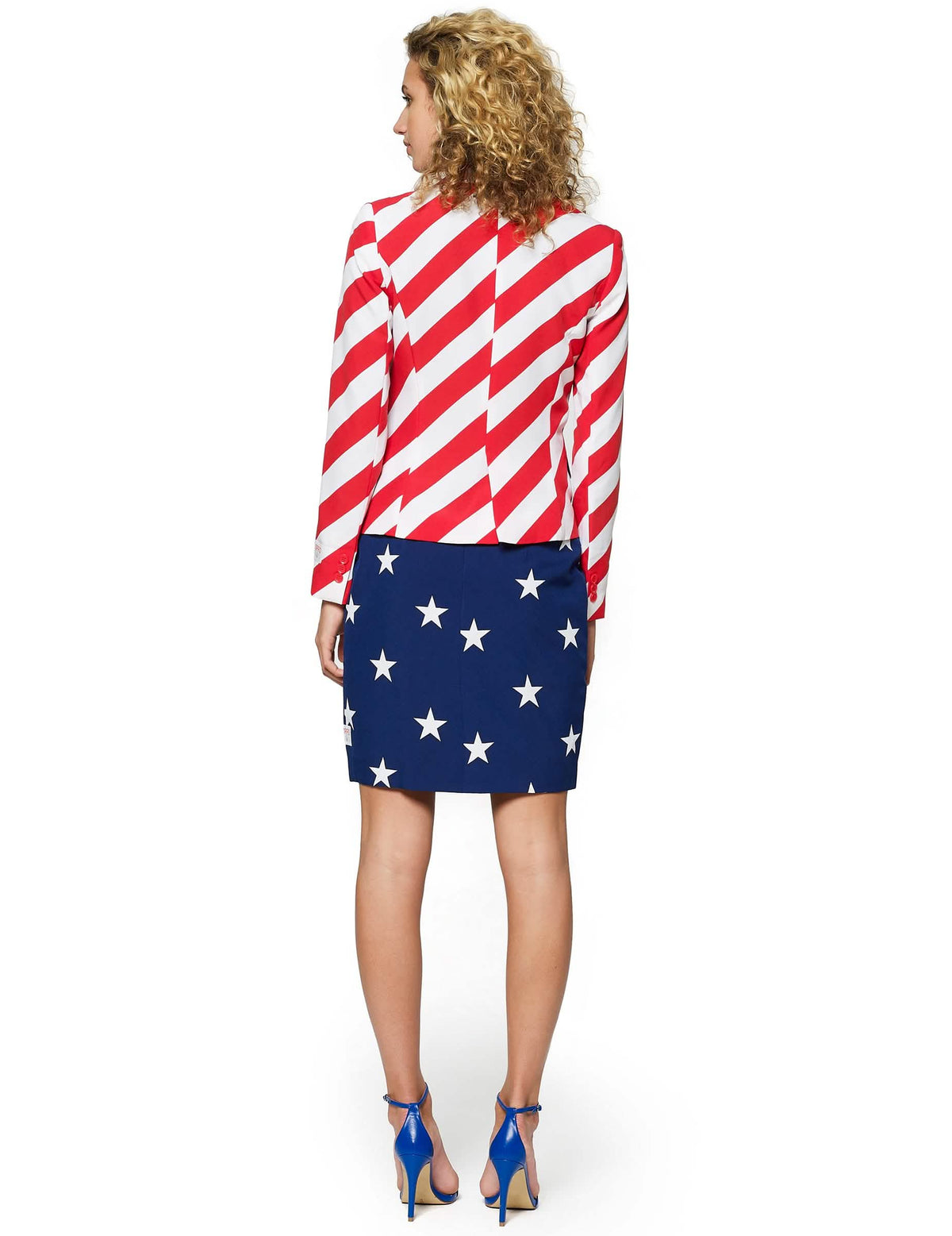 Pogled od zadaj na kostum Mrs. America Opposuits za ženska