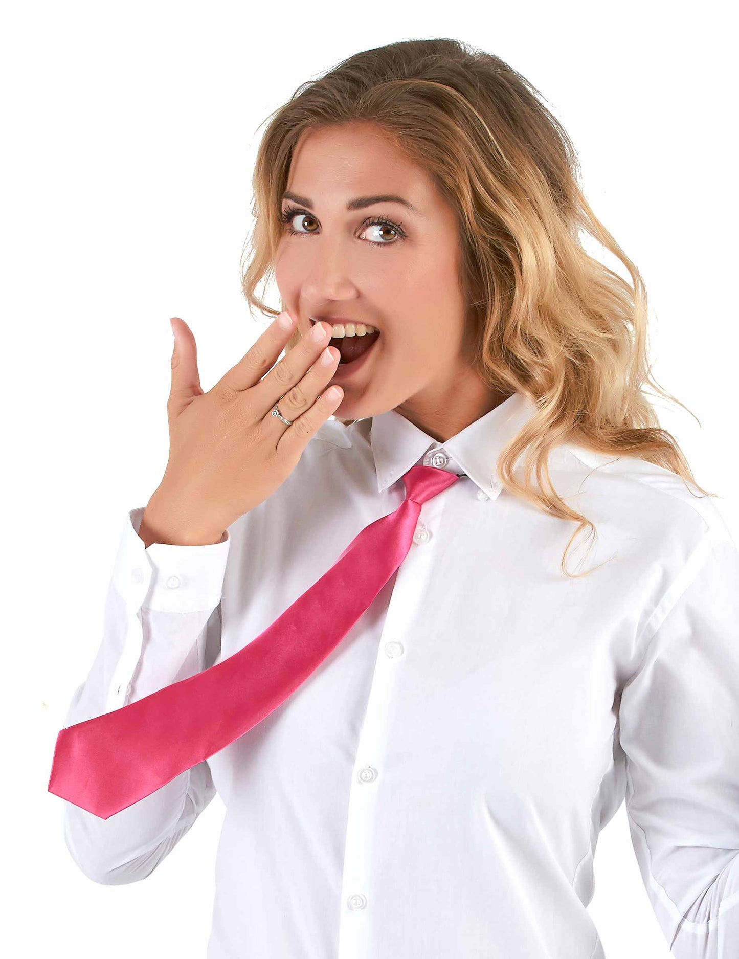 Vue de face de la cravate pour adulte rose satinée