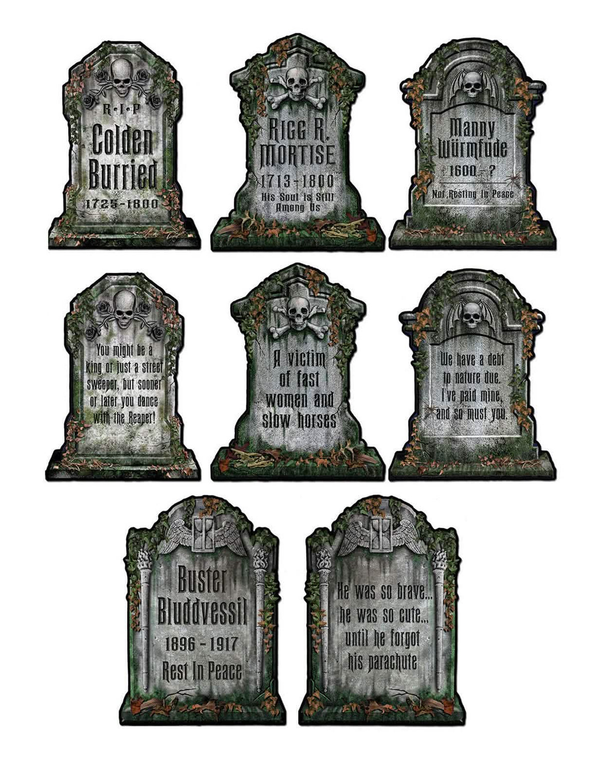 Kartonske nagrobne dekoracije za halloween, sive, z lobanjami in peno