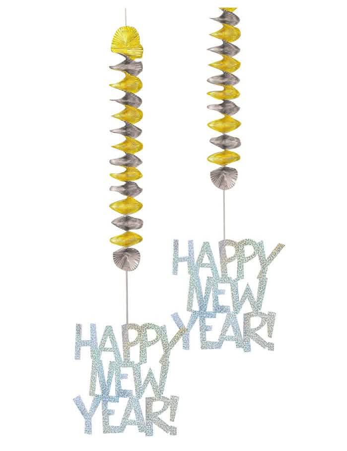 Viseča dekoracija nouvel an Happy New Year za praznovanje zlata in srebrna
