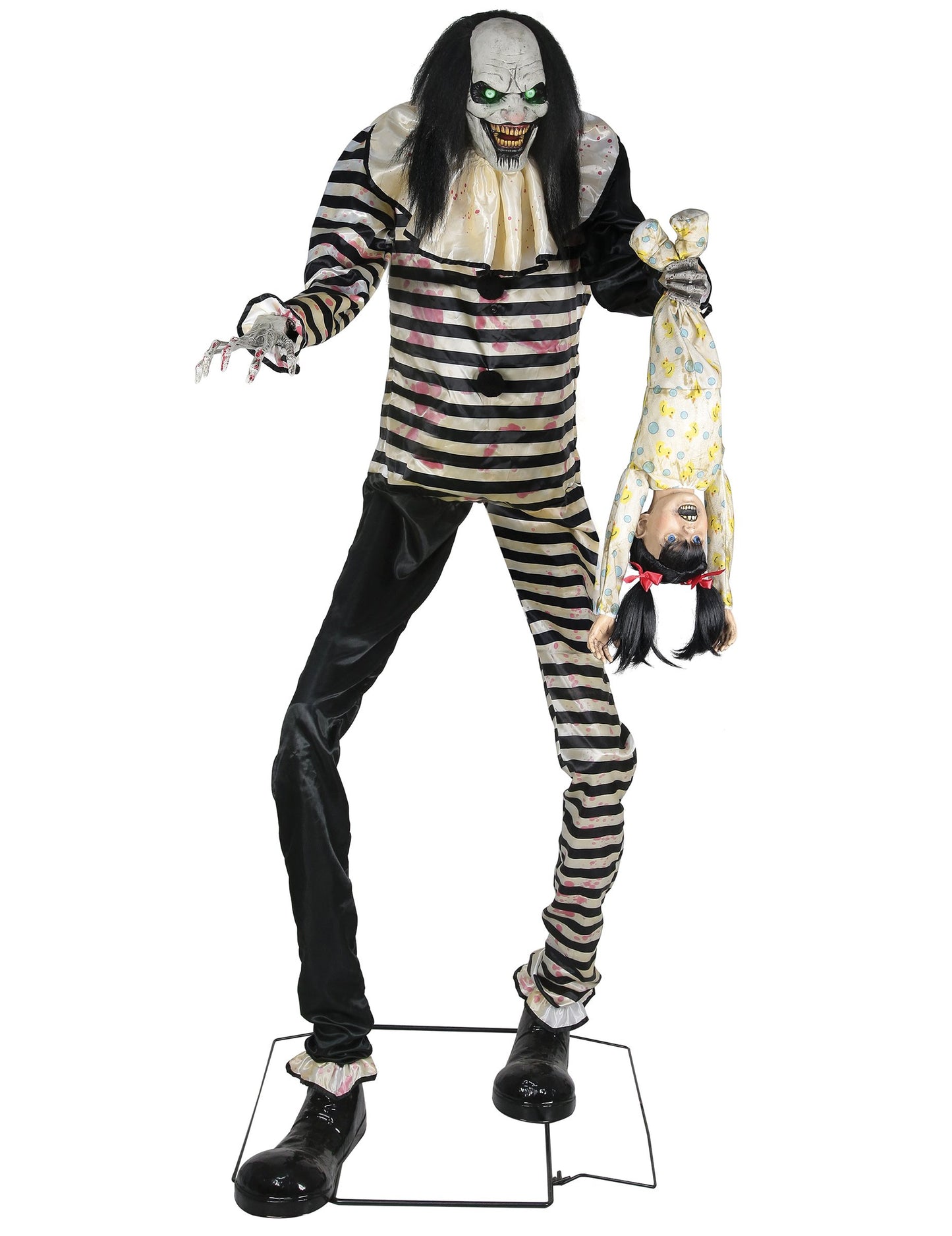 Animirani dekoracija zastrašujoča klovn z visečim otrokom z gibi in lučmi 2.15m