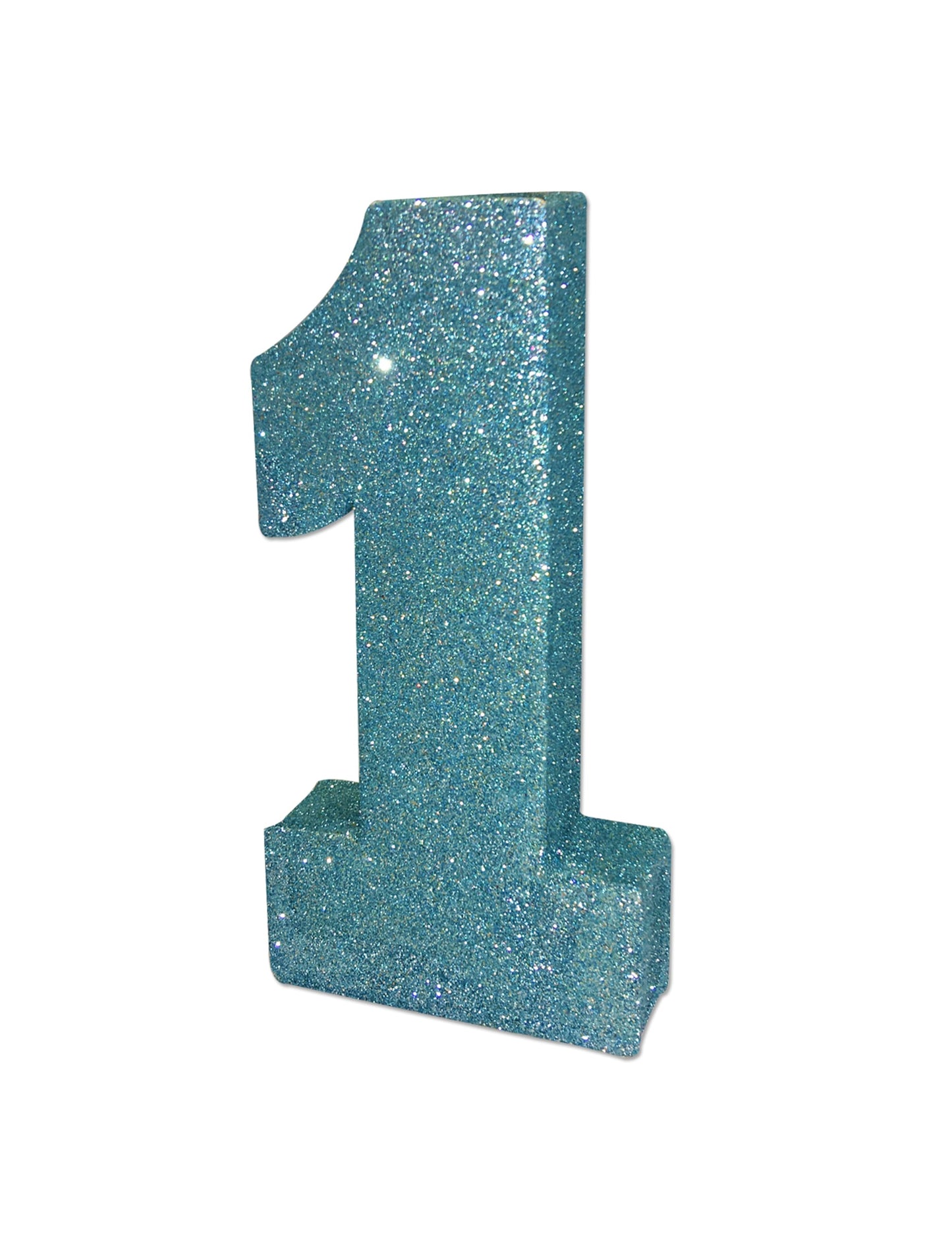 Décoration de table chiffre 1 pour 1 an bleue pailletée