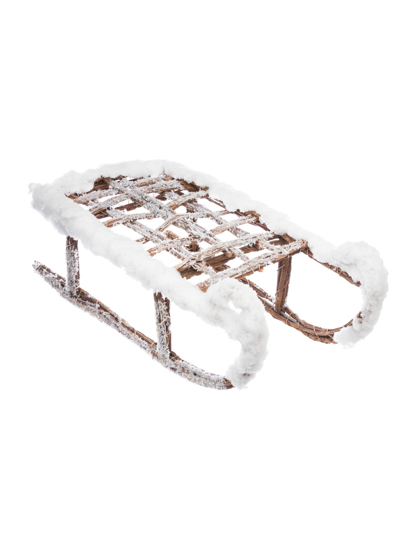 Décoration luge enneigée en bois marron et blanc